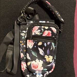 Floral Black Water Bottle Carrier
